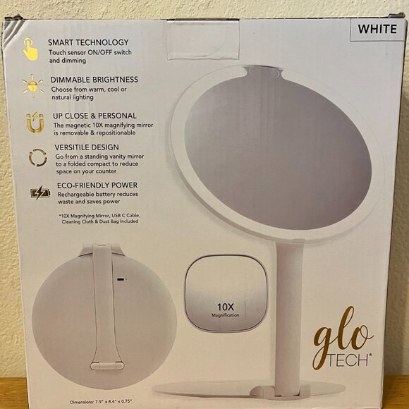 Glo Tech Foldable Travel Makeup LED Mirror, White - New, Unsealed Box - Picture 2 of 4